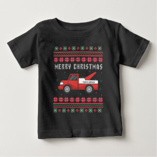 Camiseta Para Bebê Tow Truck Ugly Christmas Sweater