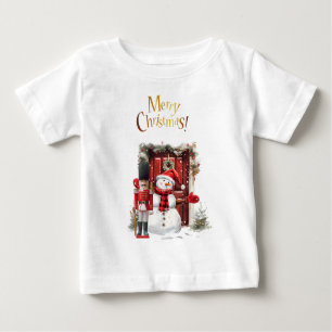 Camiseta Para Bebê Toy British Soldier Bearskin hat e Snowman
