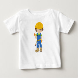 Camiseta Para Bebê Trabalhador da Construção, Cabelo Castanho, Menino