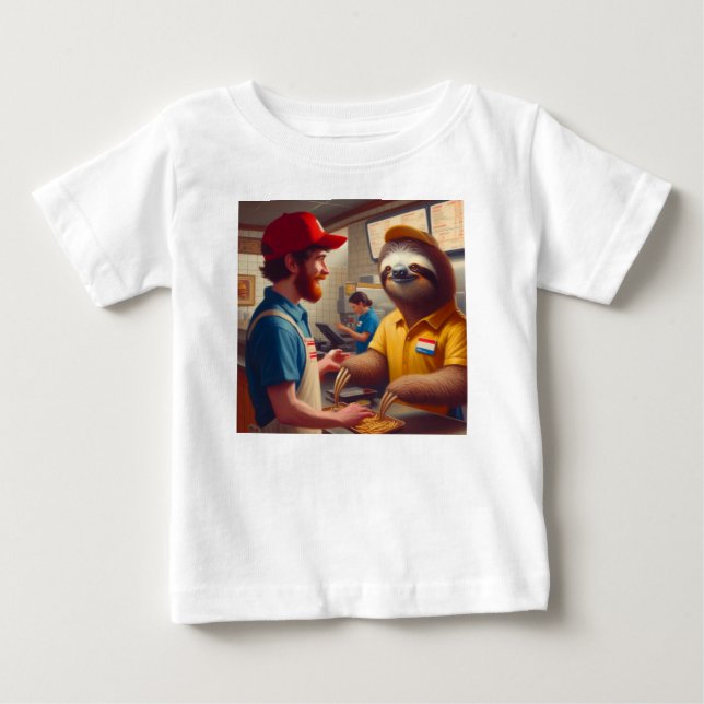 Camiseta Para Bebê Trabalhador de Comida Rápida Lenta (Frente)