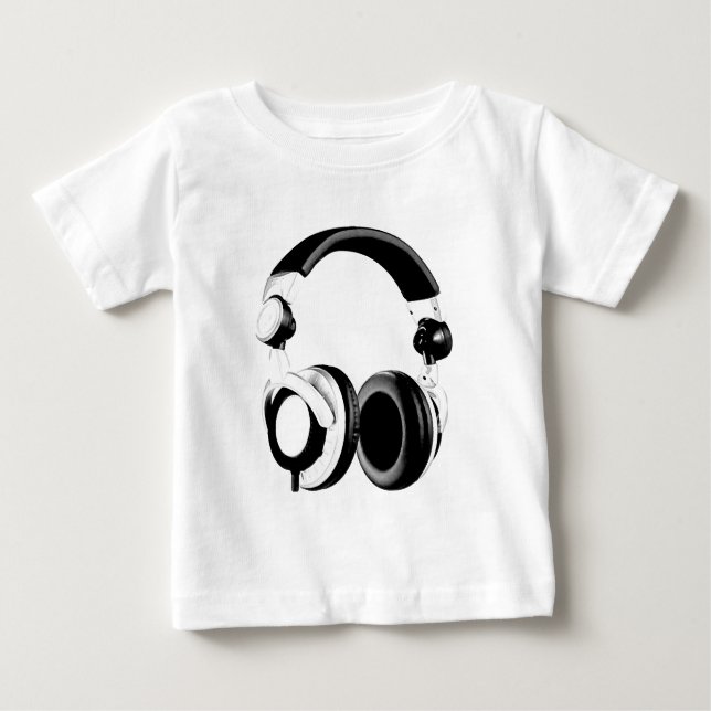 Camiseta Para Bebê Trabalho de arte de Auscultadores Preto e Branco (Frente)