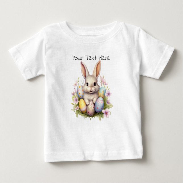 Camiseta Para Bebê Trabalho de arte de Coelhinhos de Páscoa e Ovos de (Frente)