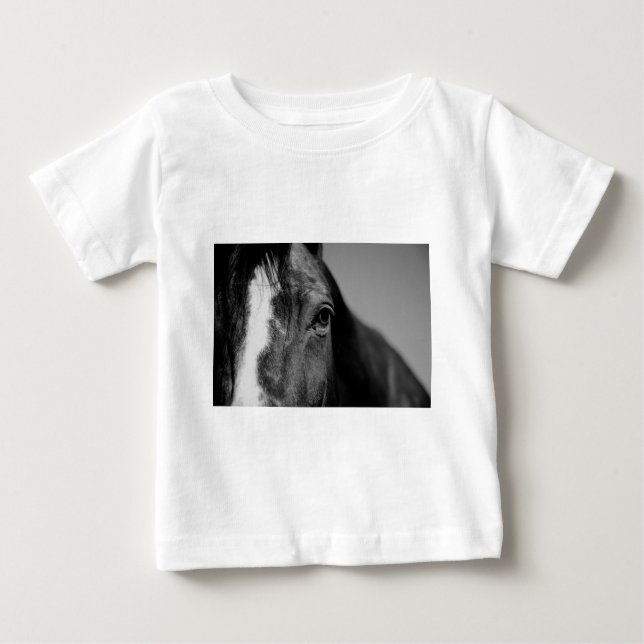 Camiseta Para Bebê Trabalho de arte de Olhos de Cavalo Branco Negro (Frente)