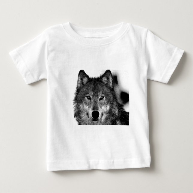 Camiseta Para Bebê Trabalho de arte do Lobo Negro e Branco (Frente)