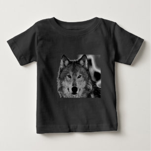Camiseta Para Bebê Trabalho de arte do Lobo Negro e Branco