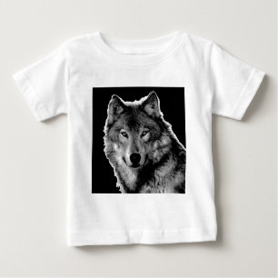 Camiseta Para Bebê Trabalho de arte do Lobo Negro e Branco