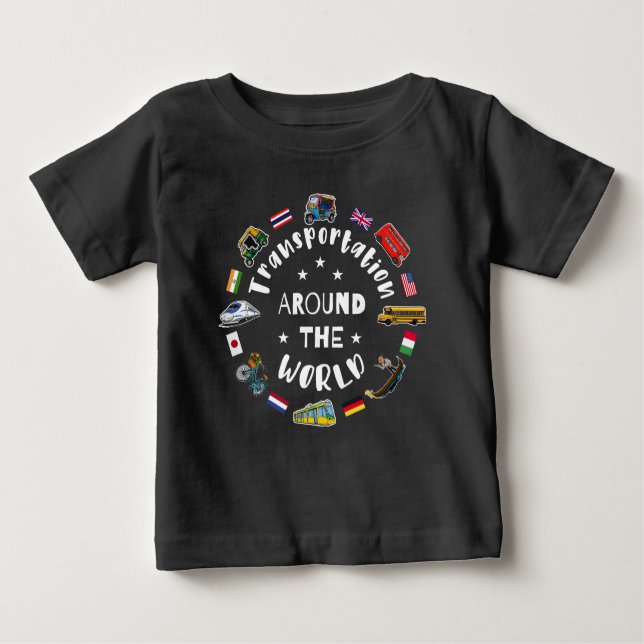 Camiseta Para Bebê Transportes em todo o mundo (Frente)
