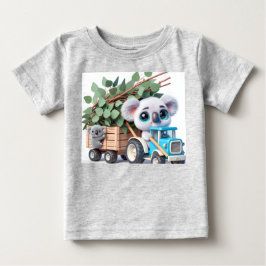 Camiseta Para Bebê Trator azul claro com Koala