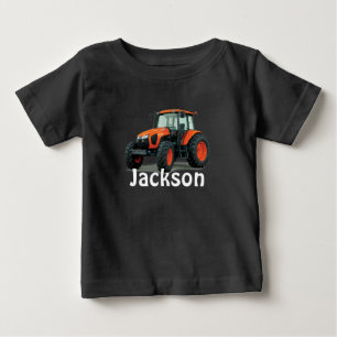 Camiseta Para Bebê Trator de Fazenda Laranja Moderno