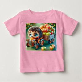 Camiseta Para Bebê Trator Laranja com Porcas e Maçãs
