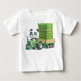 Camiseta Para Bebê Trator Verde com Panda e Bambu
