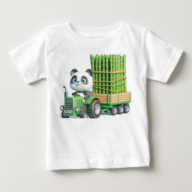 Camiseta Para Bebê Trator Verde com Panda e Bambu (Frente)