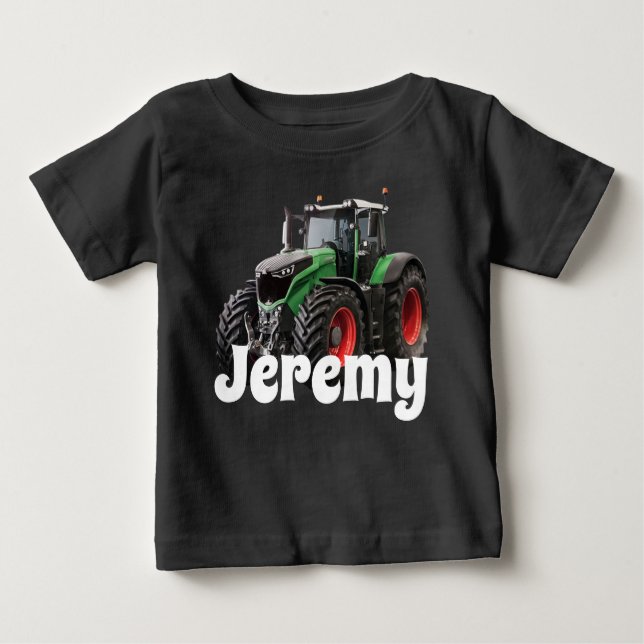 Camiseta Para Bebê Trator Verde Moderno Personalizado (Frente)