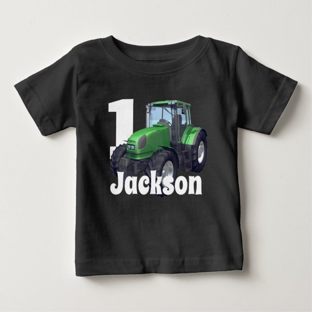 Camiseta Para Bebê Trator Verde Personalizado Primeiro Aniversário  (Frente)