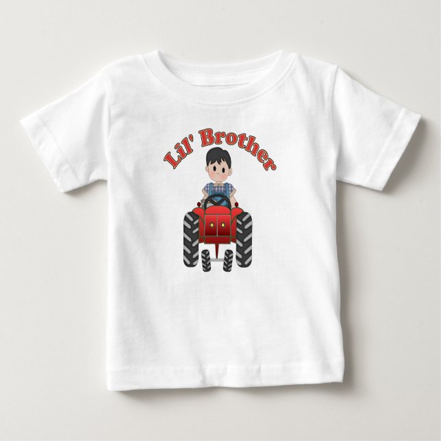 Camiseta Para Bebê Trator Vermelho Pequeno Irmão (Frente)
