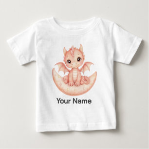 Camiseta Para Bebê Travesseiro Bebê Dragão Rosa Personalizado na Lua