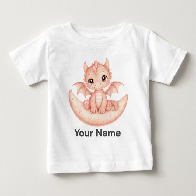 Camiseta Para Bebê Travesseiro Personalizado Lua Estrelas Bebê Dragão (Frente)
