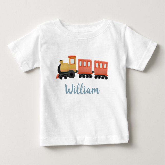 Camiseta Para Bebê Trem Fofo Transporte Viagem de Trem Meninos (Frente)