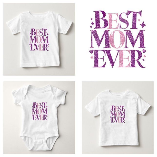 Camiseta Para Bebê Trendy Elegant Best Mãe Nunca (best mom ever Baby T-Shirt Trendy Typography)