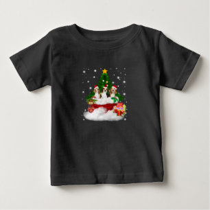 Camiseta Para Bebê Três Beagles Papai Noel com árvore de Natal