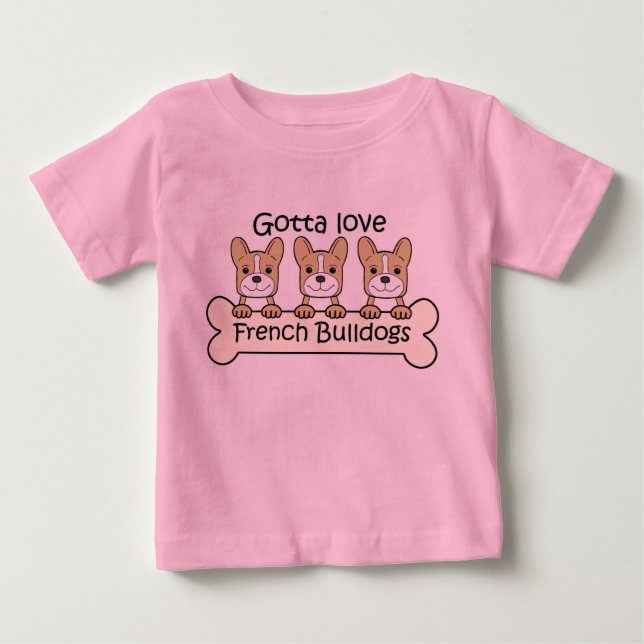 Camiseta Para Bebê Três buldogues franceses (Frente)