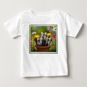 Camiseta Para Bebê Três Camundongos Em Potes Flores,