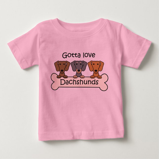 Camiseta Para Bebê Três Dachshunds (Frente)
