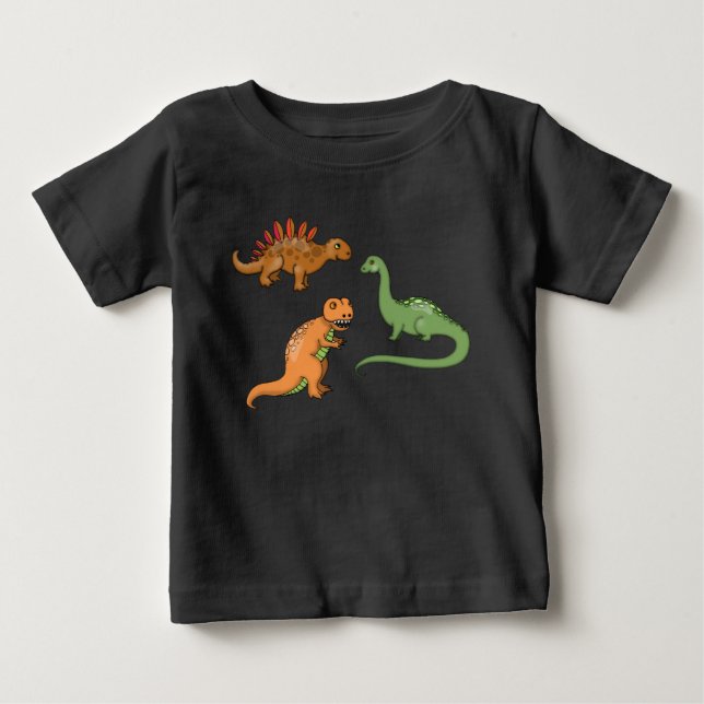 Camiseta Para Bebê Três Dinossauros Fofos (Frente)