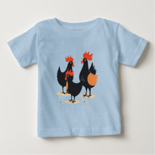 Camiseta Para Bebê Três Galinhas Francesas Retro Corte do Meio do Séc