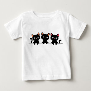 Camiseta Para Bebê Três Gatinhos de Desenho Preto Fofos