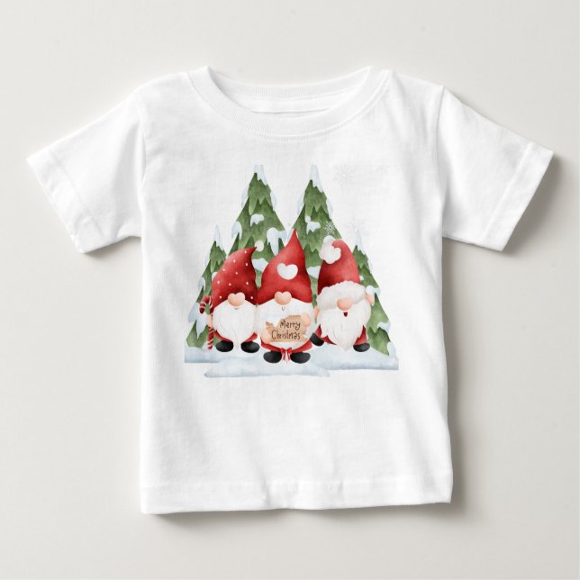 Camiseta Para Bebê Três Gnomo Christmas Baby T-Shirt (Frente)
