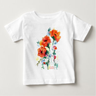 Camiseta Para Bebê Três papoilas vermelhas e longas