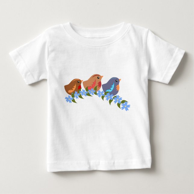 Camiseta Para Bebê Três pequenas aves (Frente)