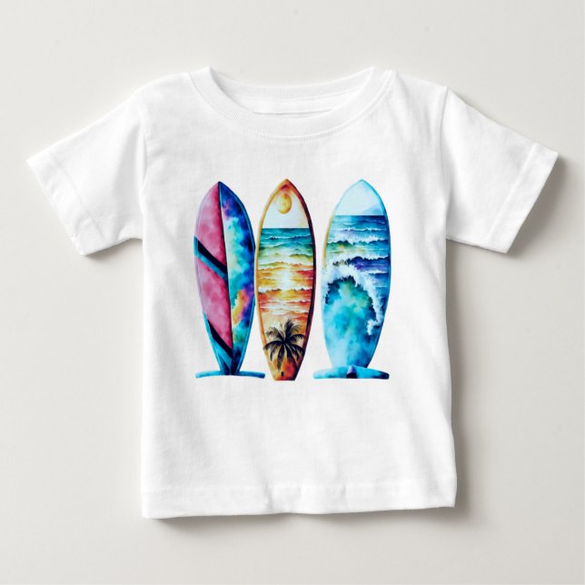 Camiseta Para Bebê Três pranchas de aquarela coloridas (Frente)