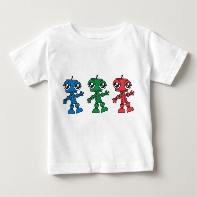 Camiseta Para Bebê Três robôs pequenos (Frente)