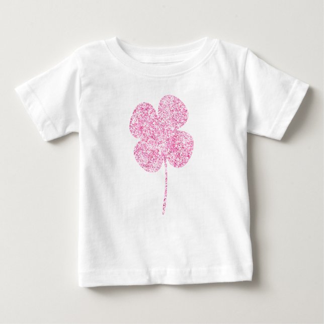 Camiseta Para Bebê Trevo de Faux Brilho Rosa (Frente)