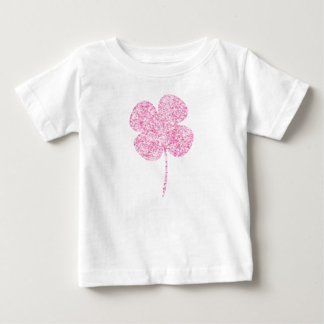 Camiseta Para Bebê Trevo de Purpurina Falsa Rosa (Frente)