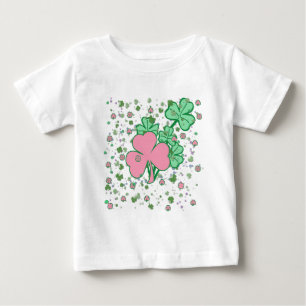 Camiseta Para Bebê Trevos cor-de-rosa e verdes
