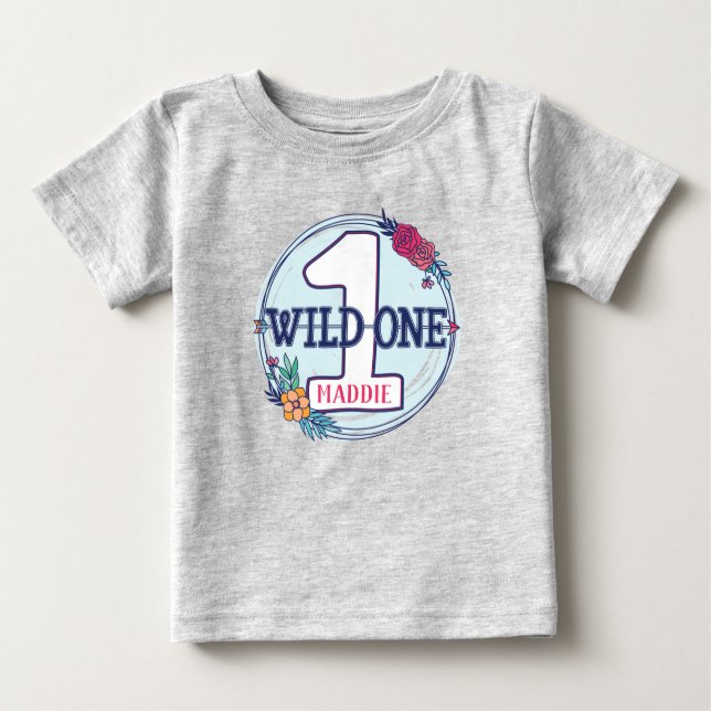 Camiseta Para Bebê Tribal Wild One Personalizou Primeiro Aniversário (Frente)