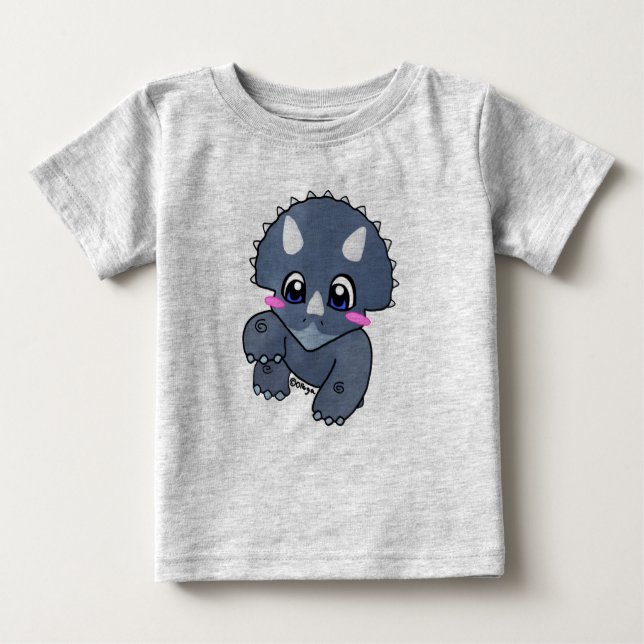 Camiseta Para Bebê Tricerátops cúbicos (Frente)