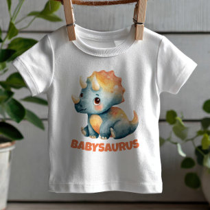 Camiseta Para Bebê Triceratops Dino Babysaurus Aquarela Fofa