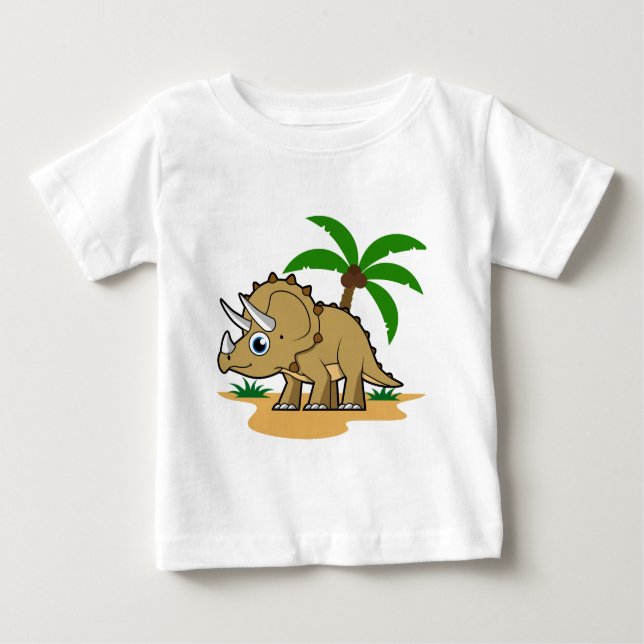 Camiseta Para Bebê Tricerátops Num Clima Tropical. (Frente)