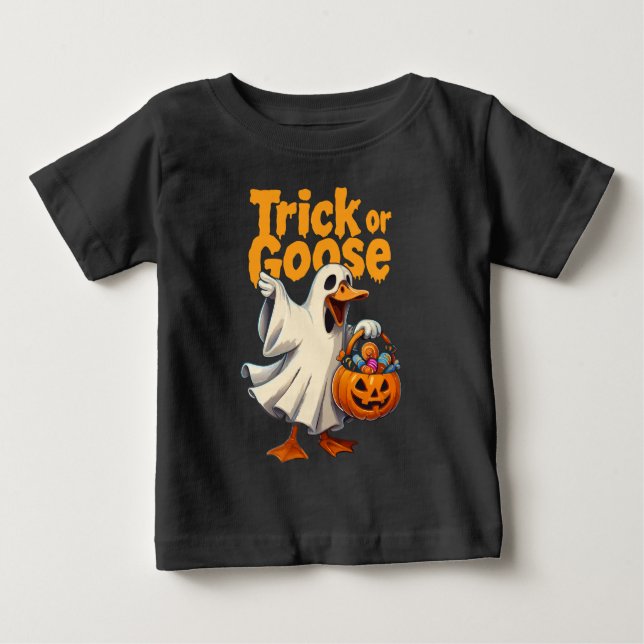 Camiseta Para Bebê Trick or Ganso Halloween Ganso (Frente)