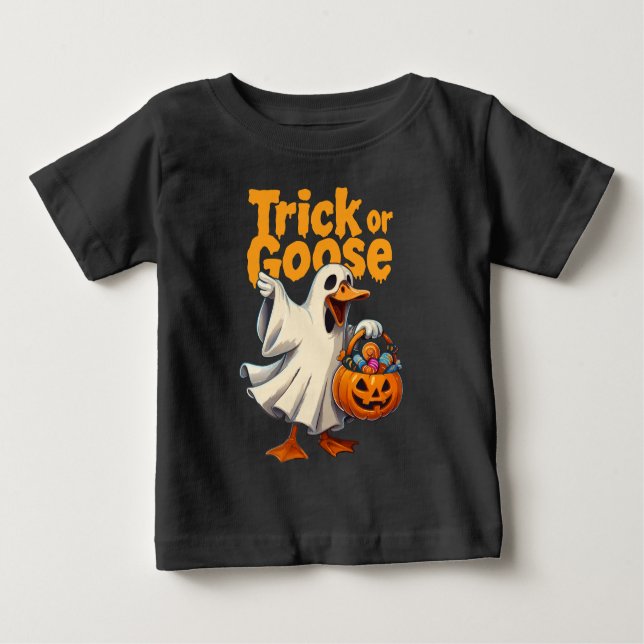 Camiseta Para Bebê Trick or Goose Halloween Goose (Frente)