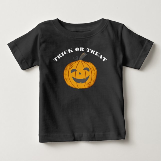 Camiseta Para Bebê Trick Or Treat Bebê Preto (Frente)