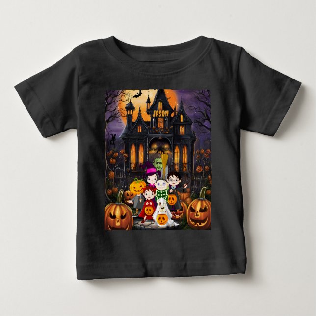 Camiseta Para Bebê Trick or Treat Halloween Personalizar Nome (Frente)