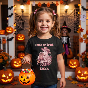 Camiseta Para Bebê Trick or Treat Vaqueiro Fantasma Rosa
