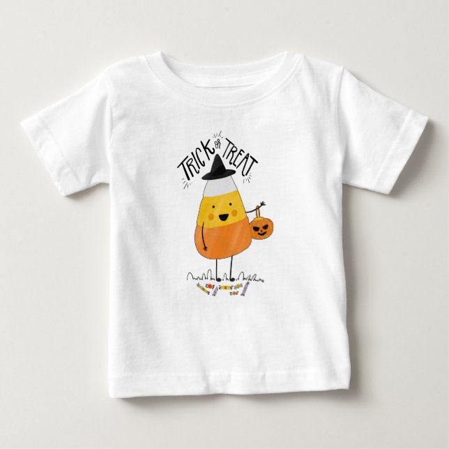 Camiseta Para Bebê Trick ou Treine o Dia das Bruxas de Milho Doce | C (Frente)