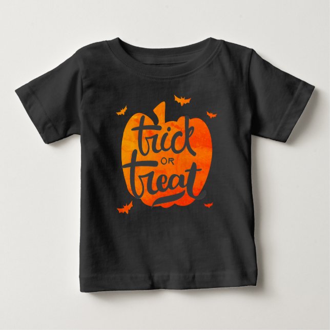 Camiseta Para Bebê Trick ou Treine Pumpkin Halloween Toddler (Frente)