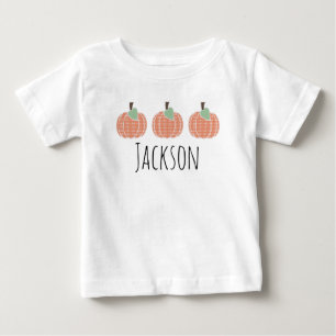 Camiseta Para Bebê Trio de Abóboras Xadrez Laranja para Bebês Meninos